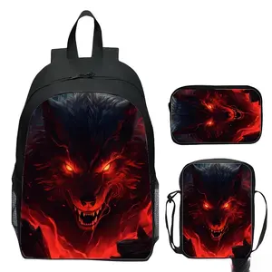 Digital Print 3pcs Set Animal Wolf Backpack, Unisex Fashionable Daypack for Daily Commute, for Teenager