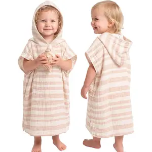 Muslin Hooded Bath Towels for Kids, 100% Cotton, Soft Quick-Dry Bath/Beach/Pool Towel Poncho with Front Pocket for Toddlers, Lightweight & Absorbent (1-3 Years)
