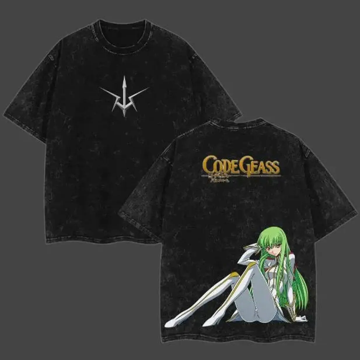 C.C. Code Geass Graphic Tee – Retro Washed Oversize Unisex Shirt with Double-Sided Print, Perfect Gift for Anime Lovers DBX
