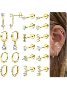 Hypoallergenic Flat Back Earrings Gold Cartilage Earring Sets for Multiple Piercing 20G Surgical Stainless Steel Earrings for Women Small Hoop Flatback Stud Earring Stud Earrings Jewelry