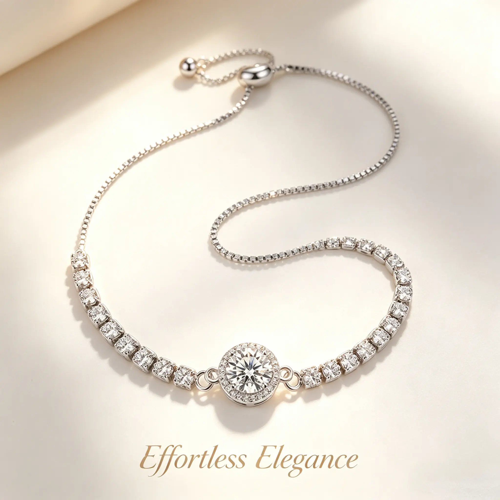 Women's diamond-style tennis bracelet—2-carat, silver-plated, anti-tarnish, and adjustable. A unique, distinctive accessory featuring full micro-pave craftsmanship. Perfect for birthdays or Mother's Day.