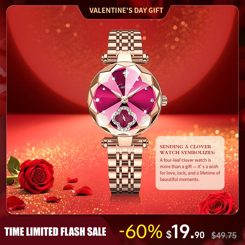 【TikTokShopStockUp】Watches Valentine’s Day Gift Watches Elegant Watch Luxury Women's  Watch NewYear Gift  with Four-Leaf Clover Diamond Dial Water-Resistant Scratch-Resistant Adjustable Strap Fashionable Design Suitable for wearing on all occasions
