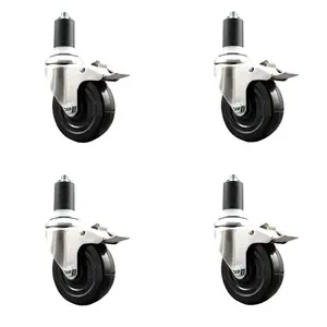 Service Caster SCC-SS316TTLEX20S414-SRS-112-4 Soft Rubber Swivel Stem Caster with 4 in. Caster Wheels 1.5 in. Expanding Stems 316 Stainless Steel Casters - Set of 4