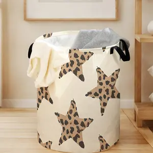 Large Capacity Laundry Basket with Leopard Star Print, Stylish Collapsible Storage Bin for Dirty Clothes and Toys, Durable Handle Design, Collapsible Laundry Hamper