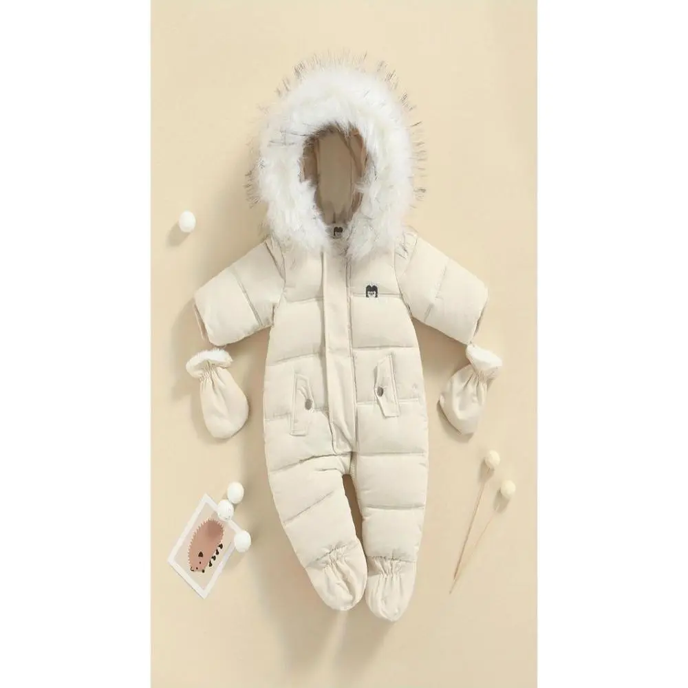 Infant Boys' Puffer Snowsuit, Cotton Lined 1-Piece Winter Jumpsuit with Warm Hood and Footies, Cpsia Label, One-Piece
