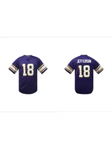 Men's Embroidery Rugby Jersey Breathable T-shirts V-neck Minnesota #18 Justin Jefferson Short Sleeve Embroidered Football Jersey