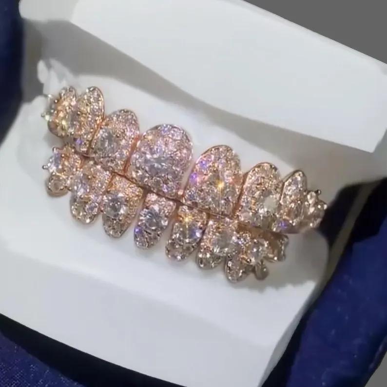 8 Top 8 Bottom 925 Sterling Silver Jumbo center stone Custom Lab Diamond Cvd Perm Cut Grillz