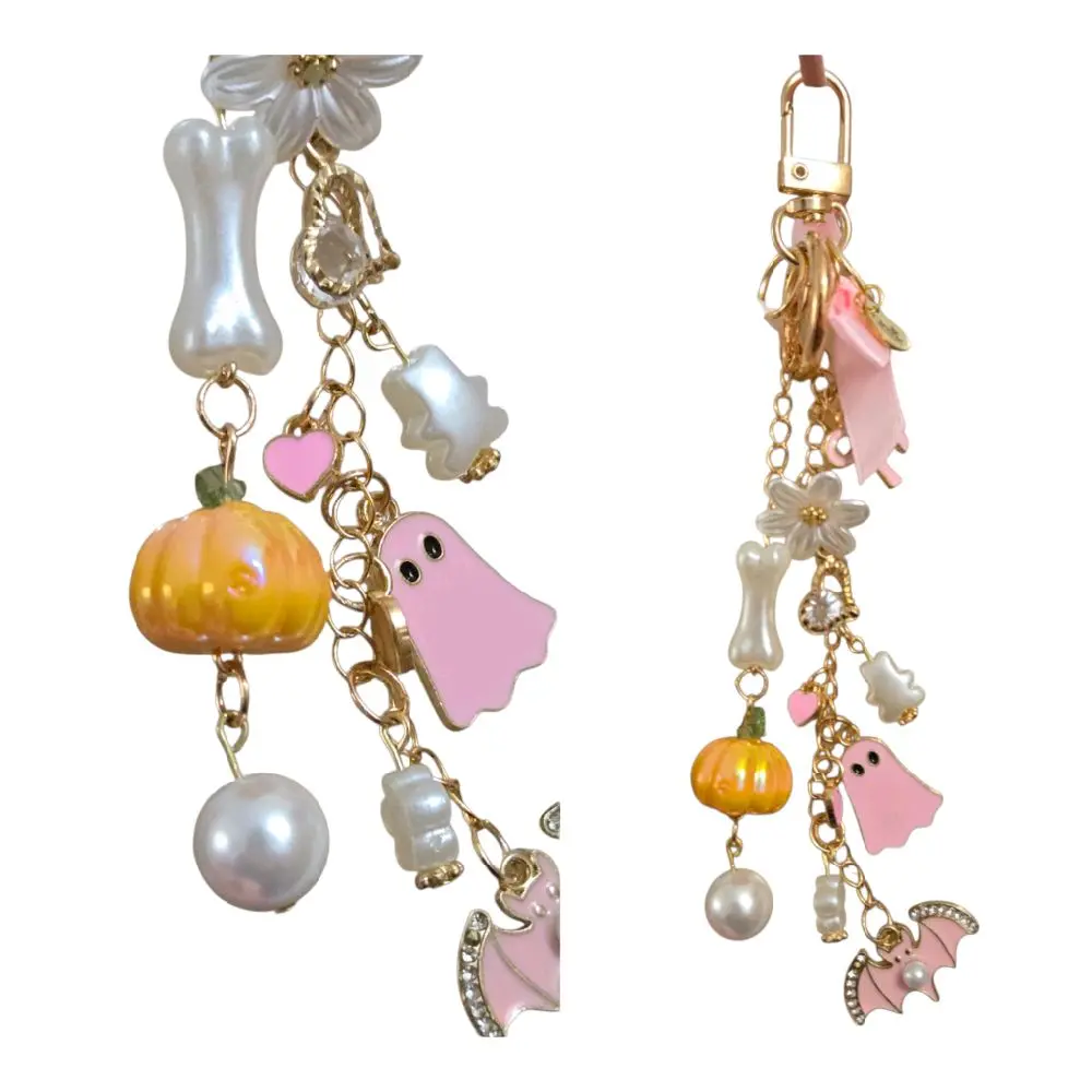 Cirelle Charms Coquette Halloween Keychain Bag Charm with Ghosts Pumpkins and Pearls for Festive Accessory