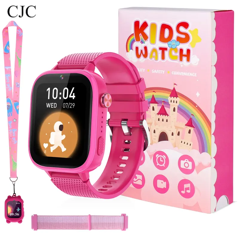 CJCMALL Unisex Kids Multifunctional HD Screen Smartwatch - 4G Calling, GPS, SOS Emergency Call, 2-Way Talk, Camera, 47 Educational Games, Downloadable Apps, Touch Screen Woven Strap Electronic Watch