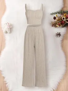 Girl's Backless Crop Cami Top & High Waist Pants Set, Solid Sleeveless Top & Straight Leg Trousers, Summer Outfits 2024, Casual Summer Outfits Clothes for Kids, National Day Clothing