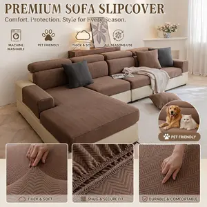 Elastic Sofa Cover Set, Herringbone Pattern, Thick Soft Fabric, Non-Slip, Pet-Friendly, Universal Fit for Sectional Sofas