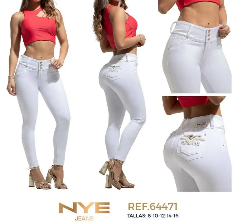 NYE JEANS Mid Waist Jean Colombiano White Ref 64471 Tallas 8-10-12-14-16 Women's Fashionable Jeans, Chic, Minimalist