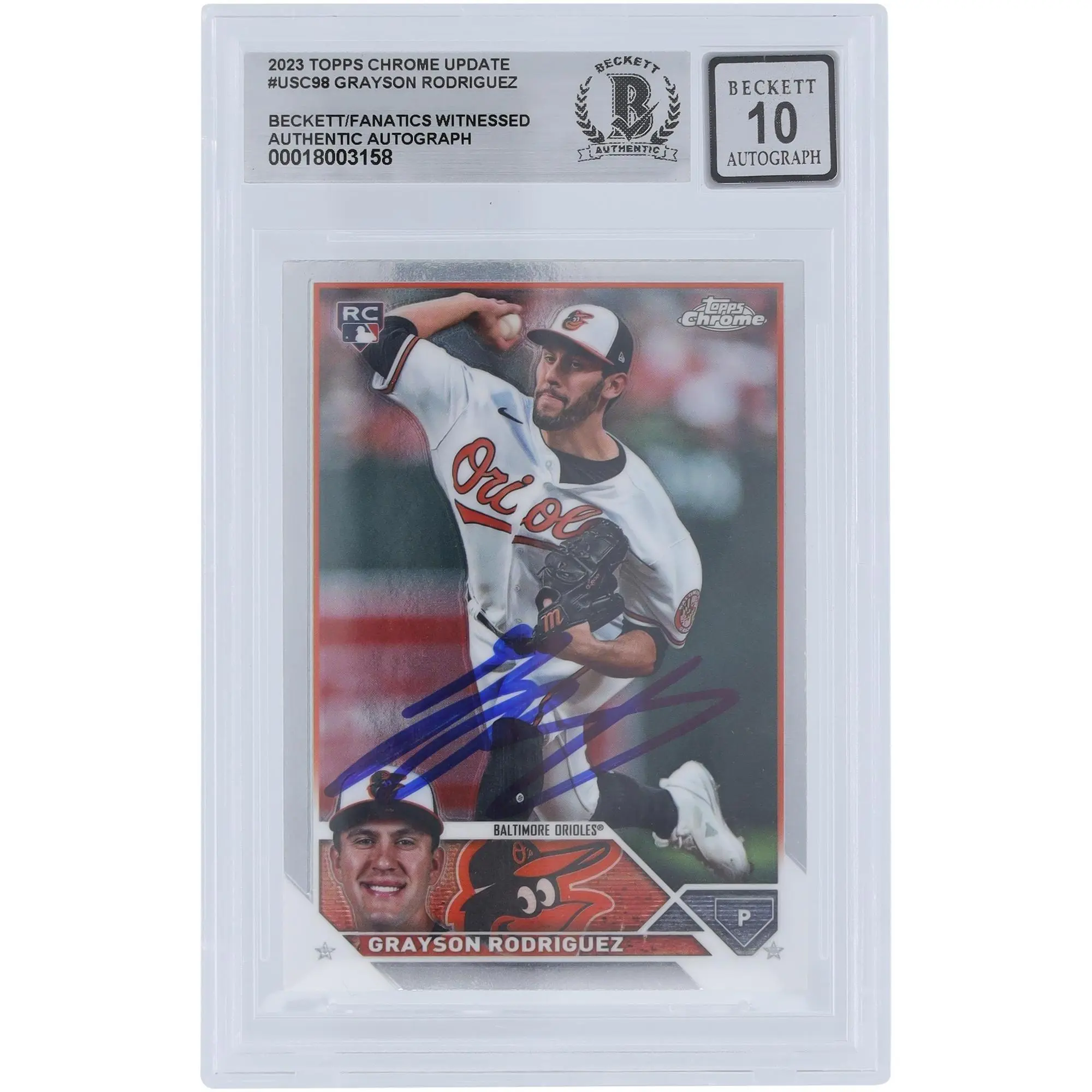 Grayson Rodriguez Baltimore Orioles Autographed 2023 Topps Chrome Update #USC98 Beckett Fanatics Witnessed Authenticated 10 Rookie Card - Fanatics Authentic Certified