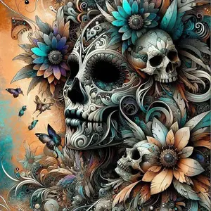 5D DIY Full Drill Diamond Painting - Diamond Painting Kit Skull Floral Mosaic Canvas DIY Wall Art, Home Wall Decoration, Handcraft, Diamond Pattern Design