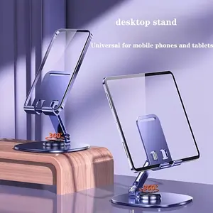 Aluminum Alloy Phone Stand - Waterproof, 360° Rotating Desktop Stand with 2-Section Adjustable Folding Design, Suitable for Office and Bedside Table Use, Tablet Phone Mount