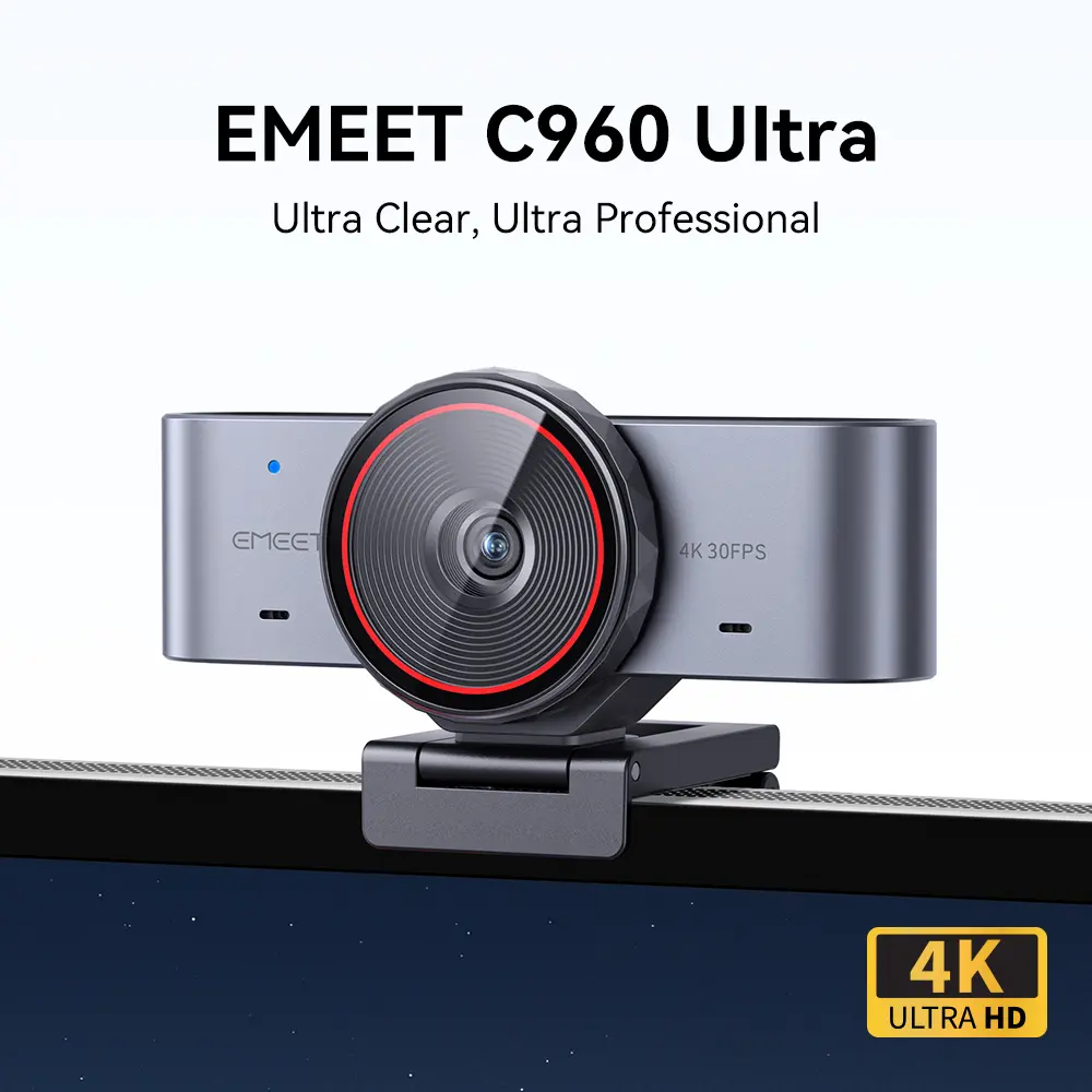 EMEET C960 Ultra 4K Webcam for Mac & PC, 1.5" Larger Sensor, Metal Body, 0.2s Autofocus, DRC, Whiteboard Mode, Built-in Privacy Cover, 2 Mics, USB Webcam 4K for Meetings, Streaming & Content Creation, SummerVibes