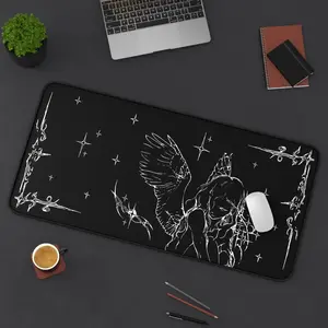 Cybersigilism Angel Stars Desk Mat, Mystical Futuristic Workspace Mouse Pad