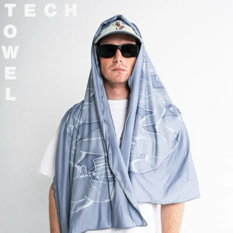 Tech Towel "AC Joint" Pashmina in Light Blue with custom art. For music festivals