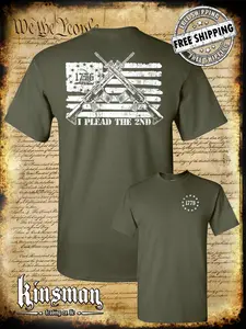 I Plead The 2nd Amendment Pro-Gun T-Shirt / AR-15 Rifle American Flag USA Freedom  MILITARY GREEEN