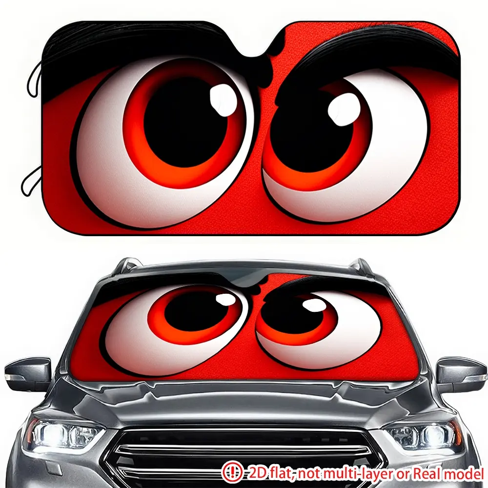 1pc red background cartoon eye pattern car sun visor 2D high-definition printing, car sun visor effectively blocks sunlight, suitable for front windshield decoration of trucks, RVs, SUVs, SUV Vehicle Sunshade, Car Sunshades For Windshield