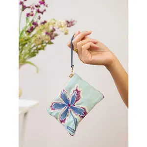Enchanting Azure Embroidered Mini Pouch