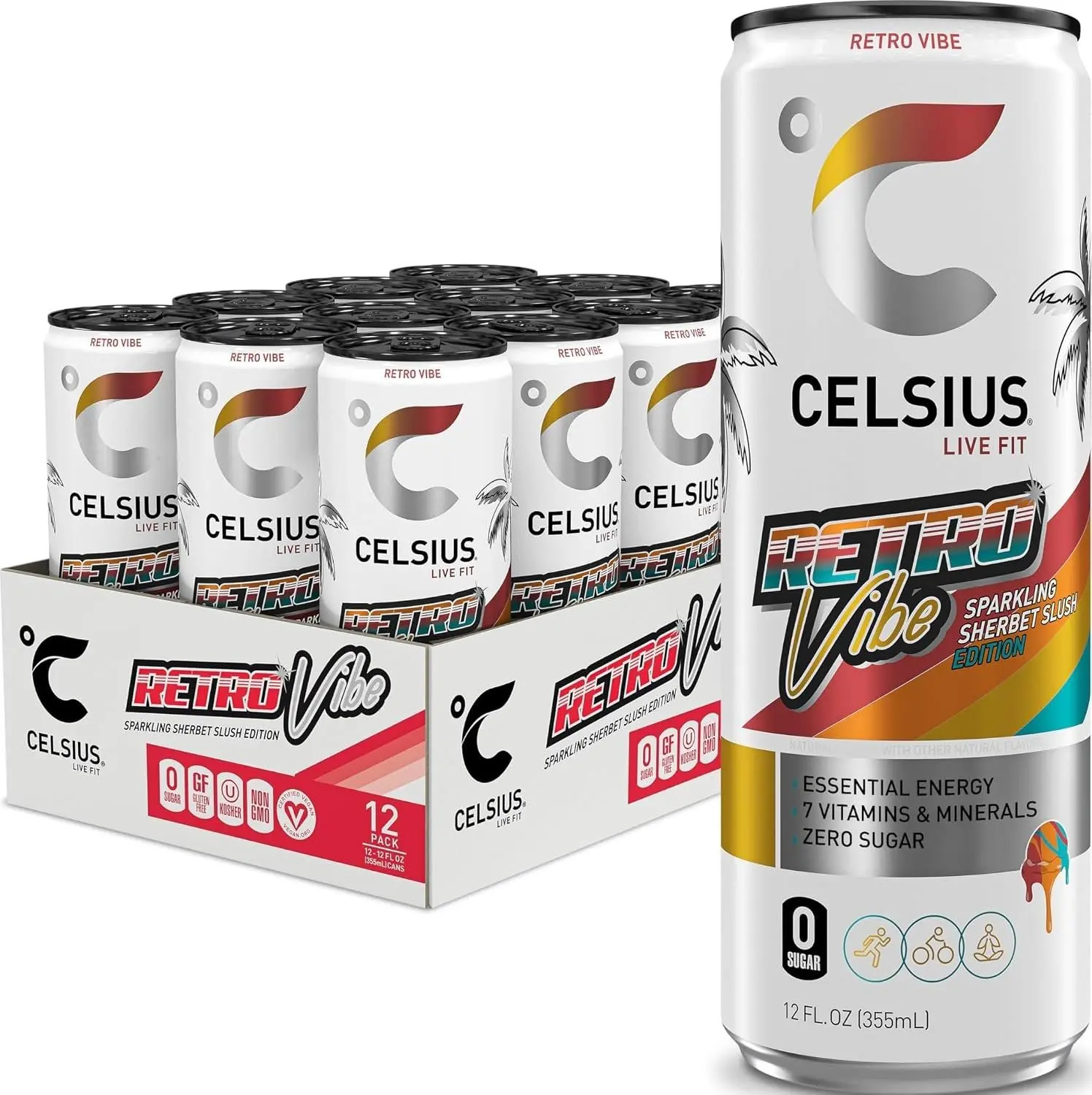CELSIUS Sparkling Tropical Vibe, Functional Essential Energy Drink 12 Fl Oz (Pack of 12)