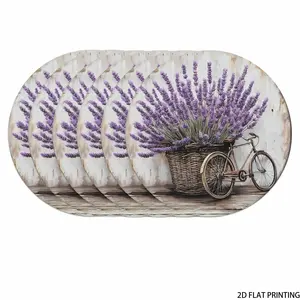 2D flat printing, 2-piece/4-piece/6-piece/8-piece set, lavender bicycle placemat - retro floral design, heat-resistant and non slip circular, 15x15 inch holiday dining decoration, lavender table decoration, rural charm placemat, easy to clean