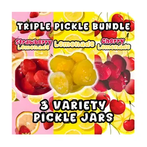 Triple Pickle Bundle - 3 Variety Pack Candy Flavored Pickle Pouches Strawberry Lemonade Cherry Lemonade Lemonade Koolaid Sweet Tangy Snack - Bonbon