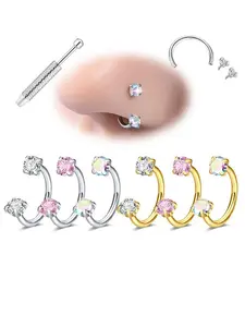 20G/18G Titanium Horseshoe Nose Ring(Free Gem Picker Tool) Internally Threaded Gems Lightweight