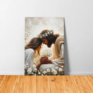 Jesus Hugging Girl Wall Art Jesus Embracing Woman Canvas Purple Painting Christian Decor Love of Christ Picture God Print Poster for Prayer Room Home Office Church