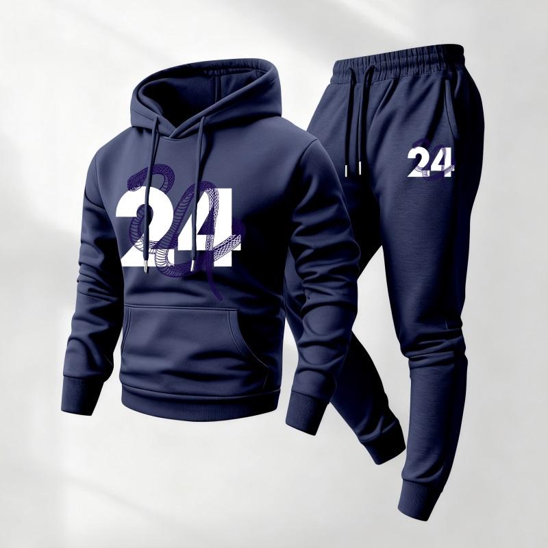 Men's Black Mamba Print Hoodie and Drawstring Sweatpants Set, Menswear, Casual Athletic Long Sleeve Hooded Jacket & Trousers for Fall & Winter, Men's Clothing for Daily Wear, Sportswear Indoor Outdoor, Tracksuit, Athleisure Summer Clothes
