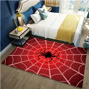 Spider Web Design Carpet - Red and Black Polyester Carpet, Suitable Bedroom, Living Room, Hallway or - Machine Washable, Entrance Rug |   Complex grid pattern |   Durable polyester D casual home decor mat anti slip floor mat
