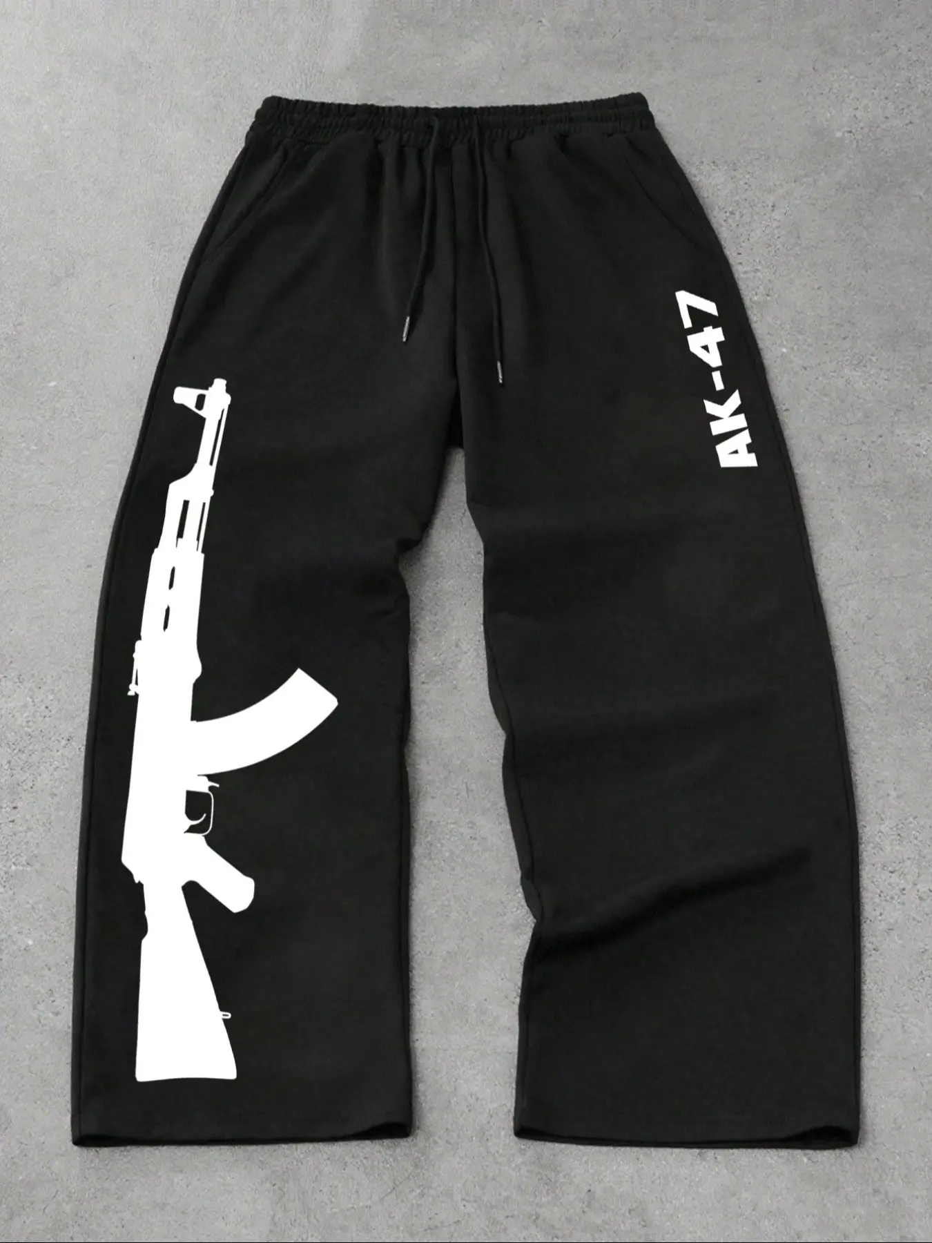Men's Casual Sport Pants, Ak47 Pattern Printed Sweatpants, Drawstring Wide Leg Loose Fit, All Season Fashion Long Pants, Drawstring Waist Sweatpants, Casual Sweatpants Style