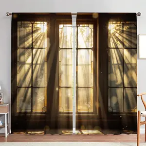 Sunlight Through Colorful Glass Window Pattern Door Curtain, 1 Set Household Decorative Door Curtain, Home Decor for Living Room Bedroom