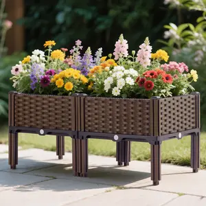 [fathersdaygift]Square Raised Vegetable Planter with Drainage System, Suitable for All Weather, Can Increase The Balcony Planting Box Pot Garden, Lawn, Flowerpot, Outdoor Railingpot Box, Rectangular Flowerpot Box, Creative Festival Flowerpot