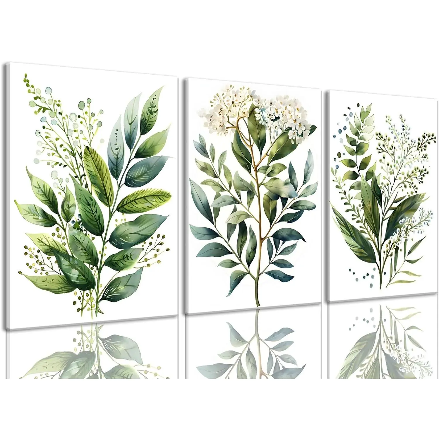 3-Piece Framed Botanical Prints Set - Sage Green Watercolor Eucalyptus Plant Motifs, Durable Modern Minimalist Home Decor with Pre-Hung Hooks, Easy Install for Bedroom, Living Room