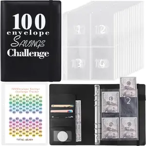 A5 Reusable Money Saving Challenge Binder with 100 Cash Envelopes, Elastic Band, Funny $5,050 Savings Book for Birthday, Father's Day, Anniversary, Valentine's Day (Black)