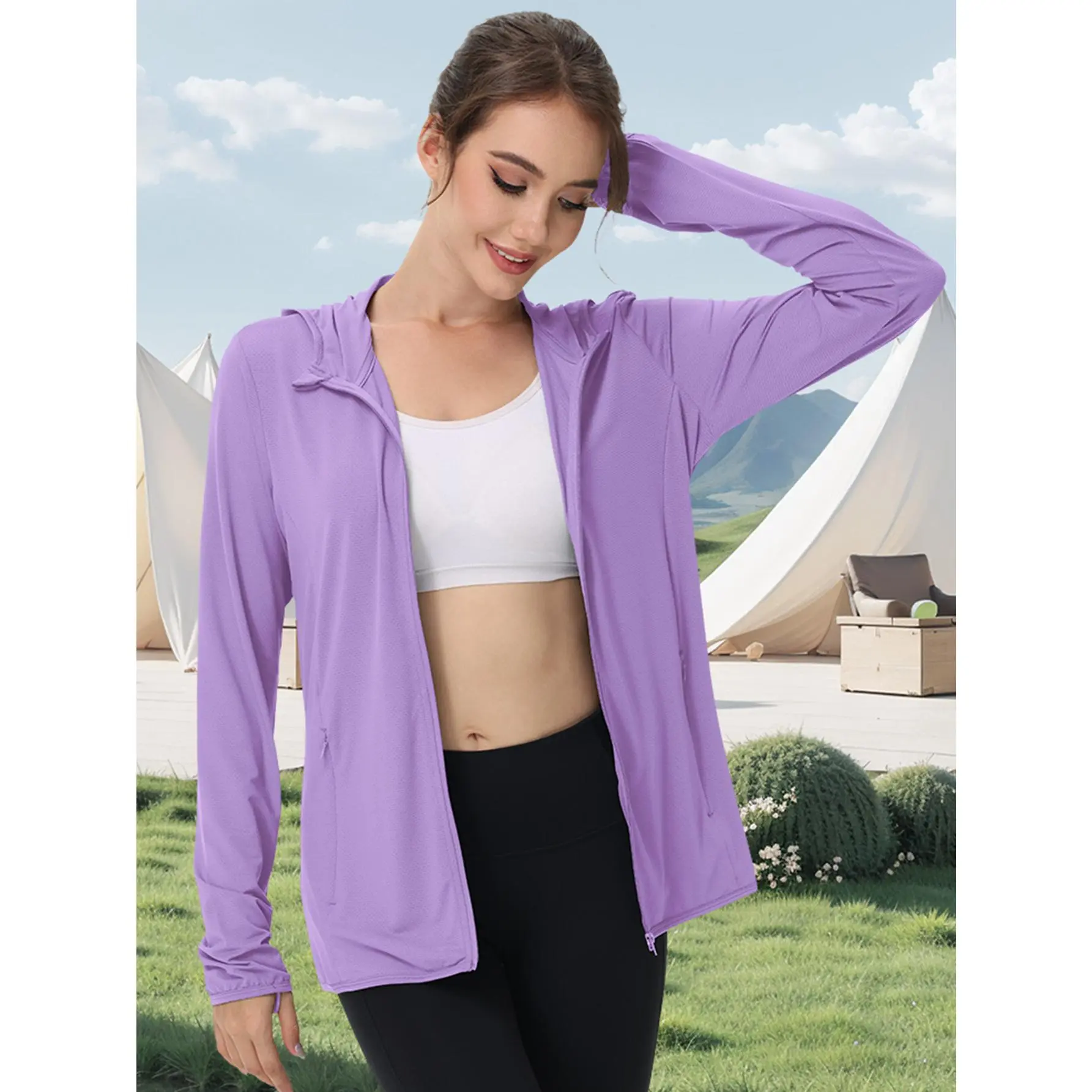 Women's Lightweight Long-Sleeve Sun Hoodie, Breathable Full-Zip Outdoor Wear for Hiking and Fishing, Hiking/Fishing, Full Length Tops