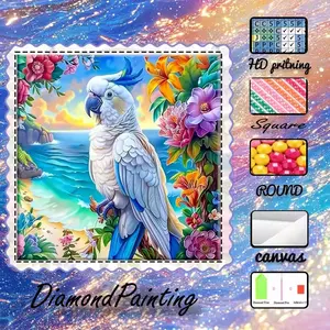 5D-DIY, Advanced Velvet Canvas, Diamond Art, Diamond Painting Kit, Parrot, Seascape, Flower, AB Diamonds, Fairy Dust Diamonds, Crystal Diamonds, Perfect Home Decoration, Handmade Diamond Art Painting Kit, Special Craft Diamond Art Kit