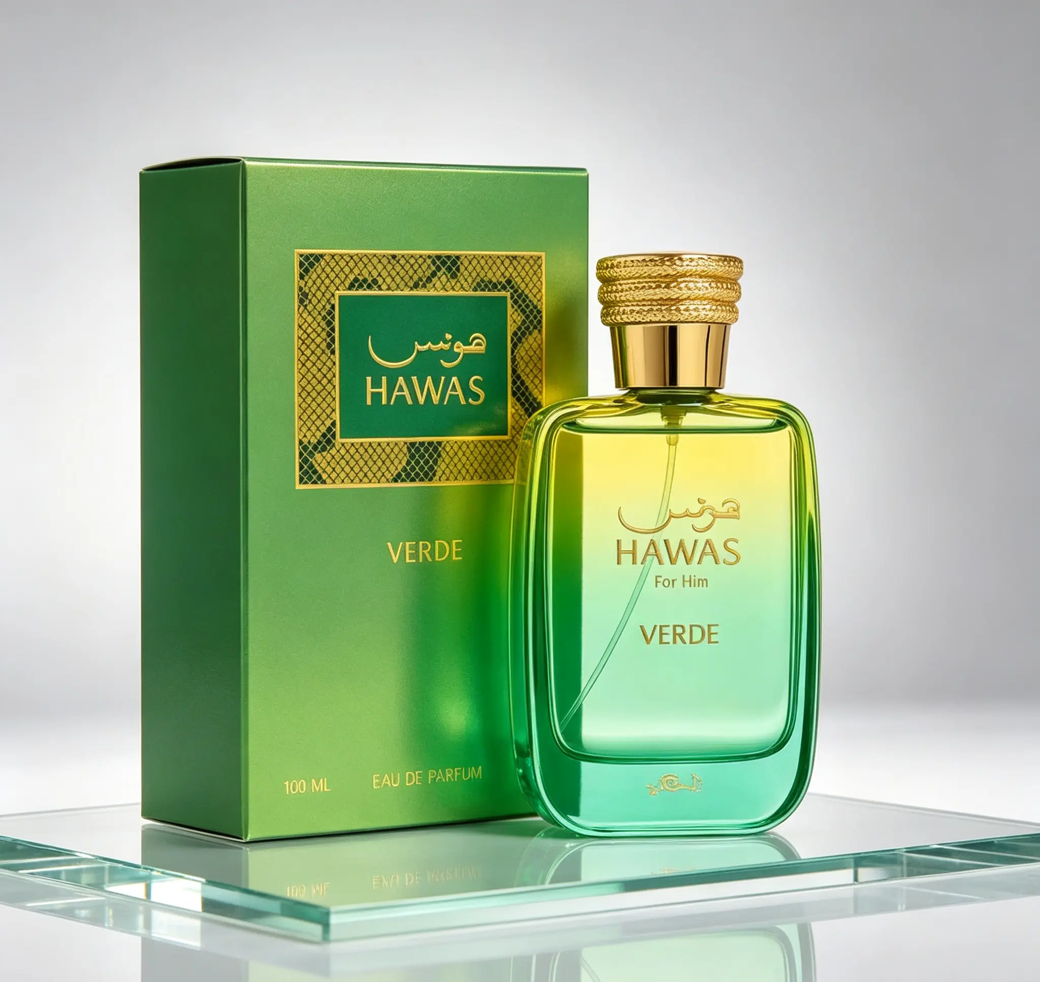 Hawas For Him Verde Eau de Parfum for Men, Fresh Earthy Woody Fragrance, Long Lasting Men’s Perfume Spray for Daily Casual Wear, 3.38 fl. oz / 100ml