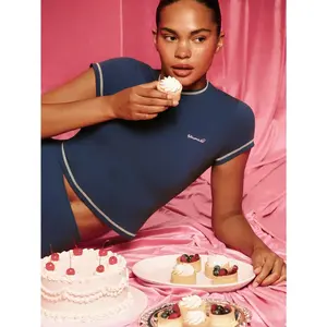 GLOWMODE Pima Cotton Everyday Crush Contrasting Color Stitch Embroidered Logo Slim Fit Waist Length Crewneck Tee Daily Casual Wear