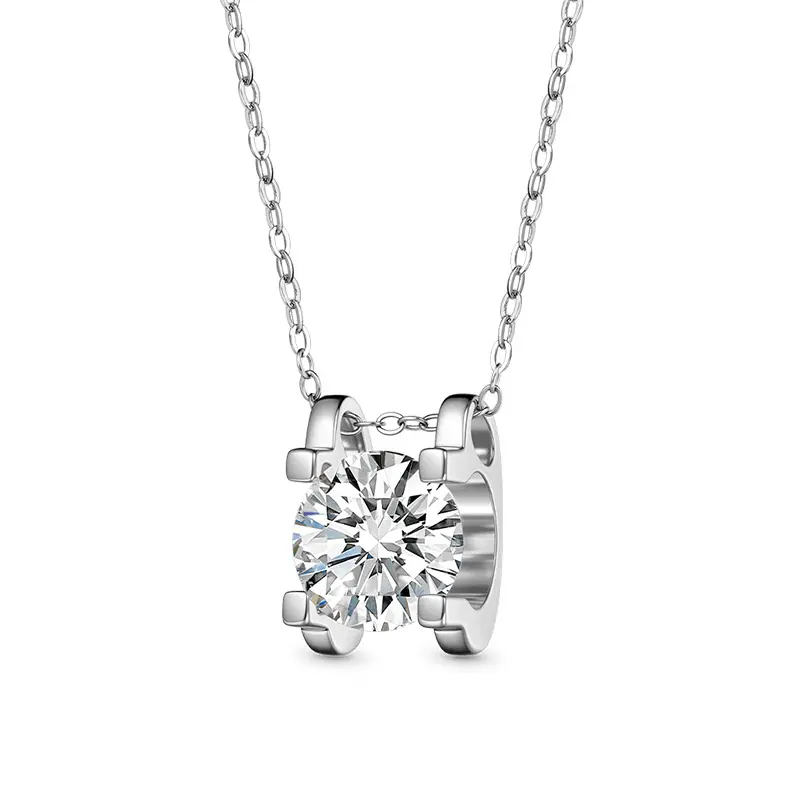 GNOCE Elegant Sunflower Pendant Necklace in Platinum-Plated Silver with 1-Carat VVS Round Moissanite, Unisex Valentine's Day Gift