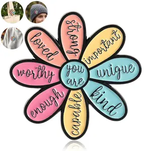 Harkapy 5-Pack Positive Affirmation Daisy Enamel Pin 8 Daily Motivational Quotes Macaron Pastel Colors Enamel Lapel Pin For Backpacks Hats Jackets Inspirational Gift