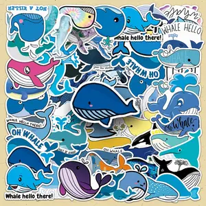 Whale Pattern Self Adhesive Sticker, 51pcs/set Cute Cartoon Decorative Stickers, DIY Decals for Water Bottle, Laptop, Phone Case, Scrapbooking, Journal Making