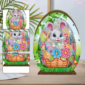 Wooden Crystal Drawing Bedside Night Light Easter Egg Rabbit Special Shaped Diamond Painting Night Light Diamond Painting Night Lamp for Home Decoration