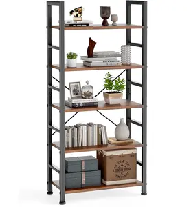 DUMOS 5 Tiers Bookshelf, Classical Modern Book Shelf, Tall Display Shelves in Living Room/Home/Office, Storage Organizer for CDs/Books/Movies, Rustic Brown