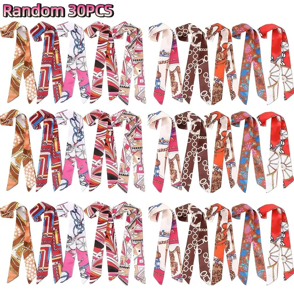 30pcs Women Handbag Head Scarf Hair Purse Scarf Handle Ribbon Satin Head Neckerchief Headband Charm for Gifts
