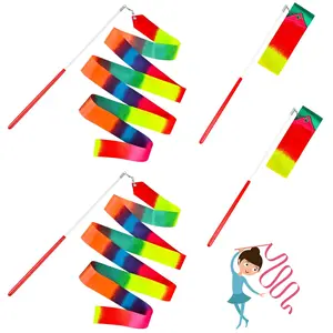 4PCS 78.7 Inch Rhythmic Dance Ribbons with Wands Gymnastics Ribbon Dancer Wand Twirling Dancing Ribbon Streamers Gymnastics Equipment