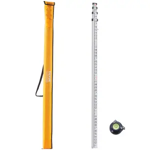 【Spotlight Day】VEVOR Aluminum Grade Rod, 14-Feet/8ths 4 Sections Telescopic Measuring Rod, Double-Sided Scale 1/8in Leveling Rod Stick, Aluminum Alloy Survey Rod w/ Bubble Level &Carrying Bag for Houses,Walls,Floors