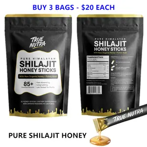 True Nutra Pure Himalayan Shilajit Honey Sticks with Raw Organic Honey Fulvic Acid 85+ Essential Minerals - Fast Absorbing Long Lasting - 10 Sticks